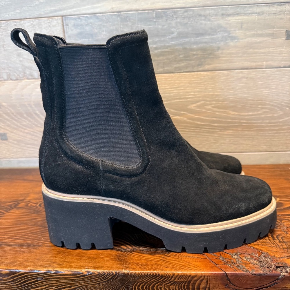 Dolce Vita Womens Black Suede Lug Sole Chelsea Boots Block Heel Size 8.5